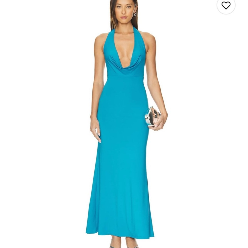 Away Turquoise Backless Halter Dress